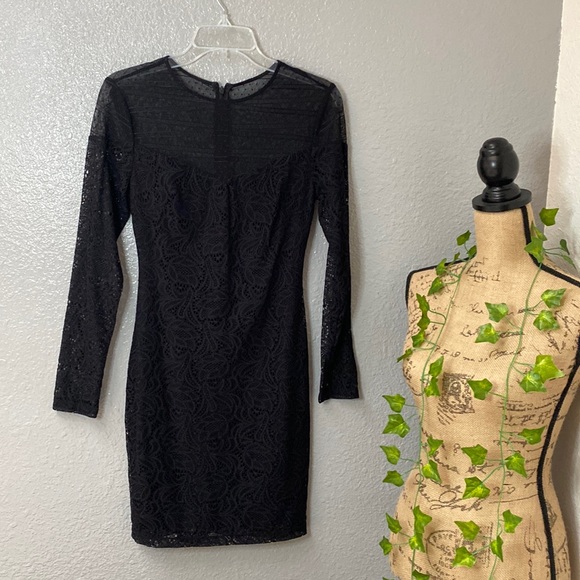 NWOT - Guess, Fitted Long Sleeve Little Black Mini Cocktail Dress, Size 2 - Picture 3 of 7